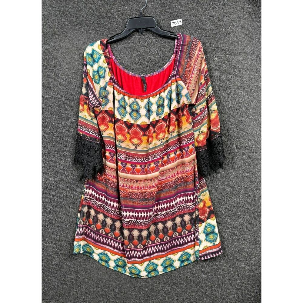 Voll Shift Dress Split Handkerchief Sleeve Womens Size XL Multicolor Boho